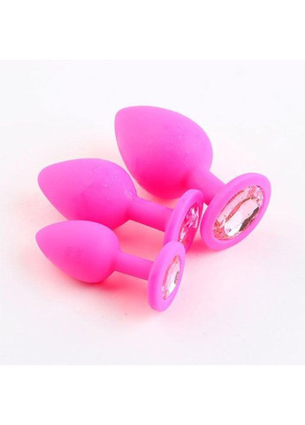 Розовая силиконовая анальная пробка с кристаллом - 4.2*9.5 см – Анальные игрушки No Brand (368892060)