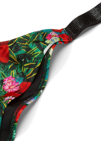 Чорний демісезонний жіночий купальник shine strap sexy tropical floral зі стразами 75d/m квітковий принт Victoria's Secret
