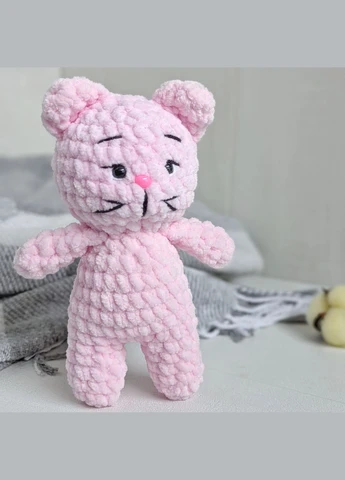 Игрушка вязаная крючком, котик плюшевый розовый 14 см, для деток. Hand Made (339869499)