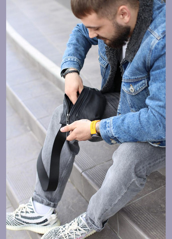 Бананка із натуральної шкіри, шкіряна сумка на пояс Two Line (Чорна) SKILL (323427276)