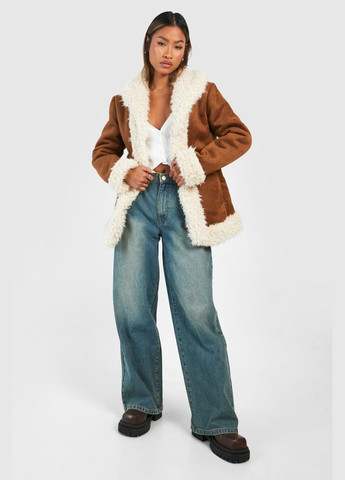 Коричневая демисезонная куртка из искусственной замши Boohoo