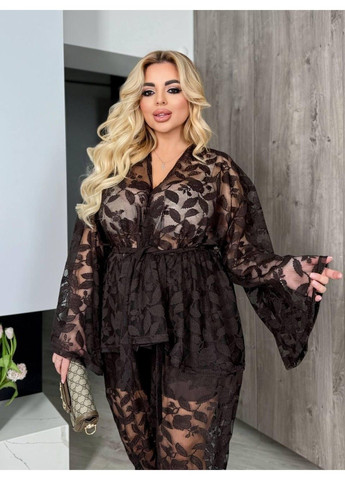 Брючний мереживний костюм двійка Арт: 7066.14, шоколад, розмір 64-72 No Brand (355469634)