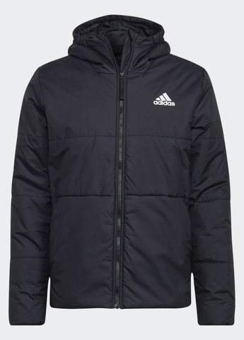 Черная демисезонная утеплённая куртка с капюшоном bsc 3-stripes adidas