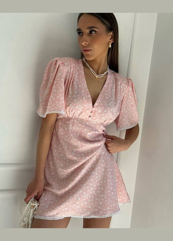 Персикова повсякденний, кежуал жіноча персикова сукня No Brand з квітковим принтом