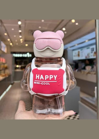 Пляшка для води Без Бренду 800 мл, Ведмедик з дозатором, ремінцем та трубочкою, Рожевий ( ) No Brand (302392530)