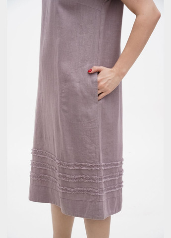 Рожева лляна міді сукня великих розмірів з коротким рукавом (plus size) варна., р., код 0330/56/1087 ГАЛЕРЕЯ ЛЬОНУ