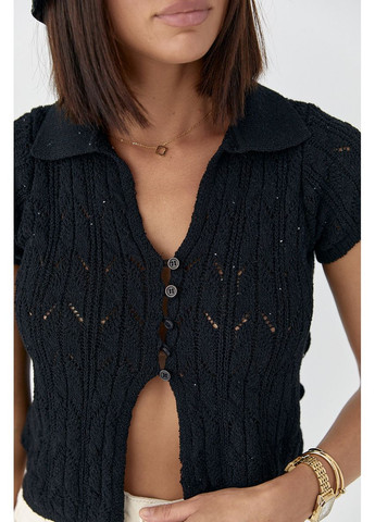 Жіноче поло на ґудзиках із ажурної в'язки Lurex Футболка - (370393273)