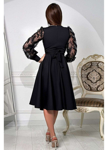 Черное коктейльное платье гипюр перо 24007 черное Tanita-Romario