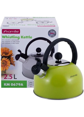 Чайник 2,5л із нержавіючої сталі зелений зі свистком для чаю та кави з бакелітовою ручкою Kamille (368990347)