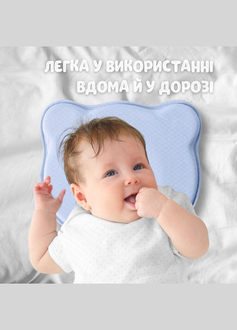 Подушка ортопедическая детская BabyComfort 27×22×3 см с эффектом памяти, в форме мишки голубая PAPAELLA (342116193)