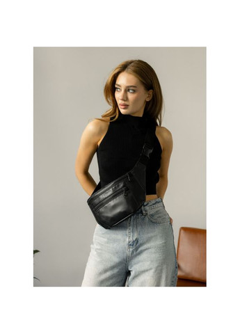 Большая женская кожаная сумка на пояс бананка Tirso Max черная Sambag (339597154)