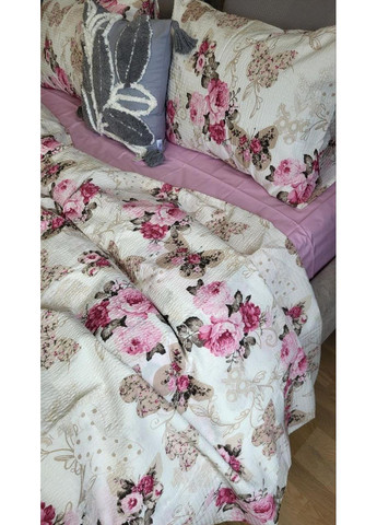 Постільна білизна з резинкою Мірра рожевий DUO, ранфорс гофра (жатка) Полуторний розмір, наволочки 50/70 No Brand (364214828)