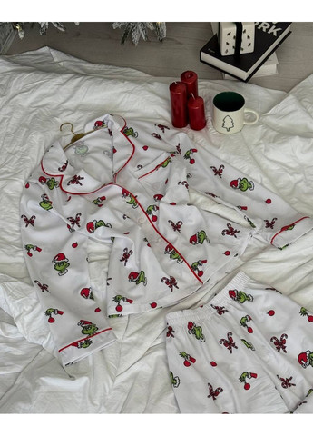 Зелена всесезон мила піжама з принтом сорочка + брюки Adelante