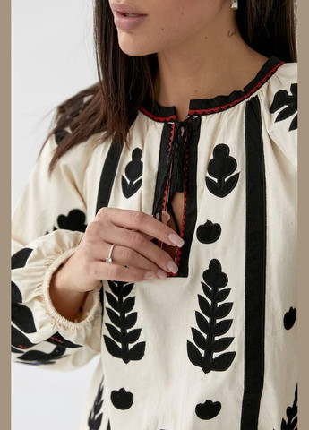 Бежева жіноча вишиванка, бавовняна сорочка з вишивкою етно s m l (42 44 46 48) бежева Po Fanu візерунок орнамент (330777552)