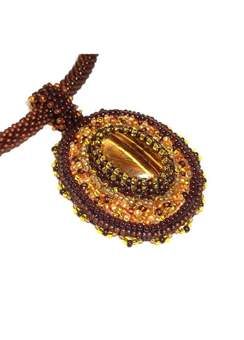 Кольє ручної роботи з бісеру з натуральним каменем "Бурштинова фантазія" No Brand (358224236)