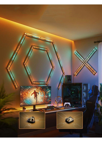 Набір настінних світильників H6063 Gaming Wall light Evangelion, 4шт, RGBIC, WI-FI/Bluetooth, фіолетовий Govee (371763889)