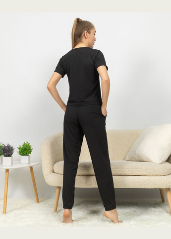 Чорна всесезон піжама жіноча з рубчику футболка і штани чорний Maybel