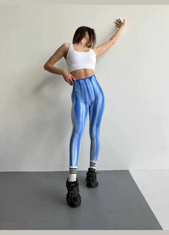 Комбинированные демисезонные леггинсы «северное сияние» c эффектом пуш-ап голубой с белым, размер l Trends