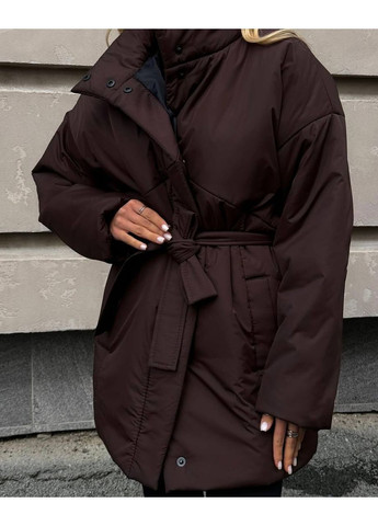 Коричнева зимня жіноча тепла бомбезна куртка з матової плащівки канада — заміри в описі куртка-пальто Vione