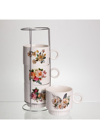Набор чашек для чая и кофе на металлической подставке Flower 4 (шт) по 300 (мл) подарочный набор фарфоровых чашек FM-7 Yiwu (369654103)