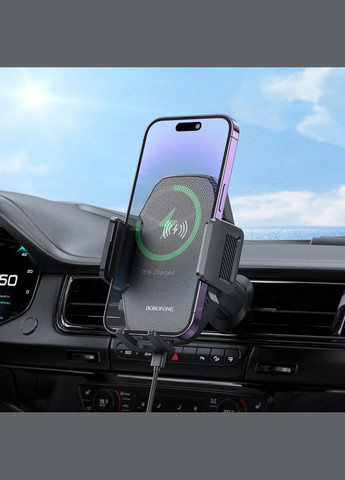 Держатель для мобильного с БЗП BH213 Adelante Wireless Fast Charging Car Holder(Air Outlet) Black Borofone (304253554)