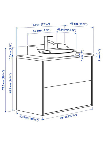 Шафа для мийки з висувними ящиками/мийкою/змішувачем ІКЕА TANNFORSEN / RUTSJON 82х49х76 см (s79521403) IKEA (278406078)
