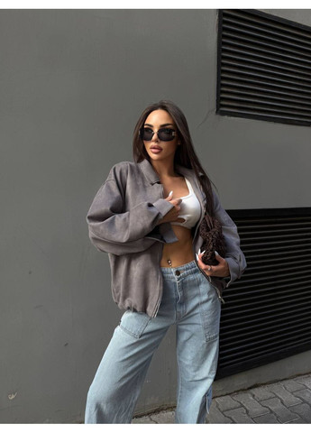 Жіночий бомбер вільного крою із замші MonCher на блискавці (360428961)