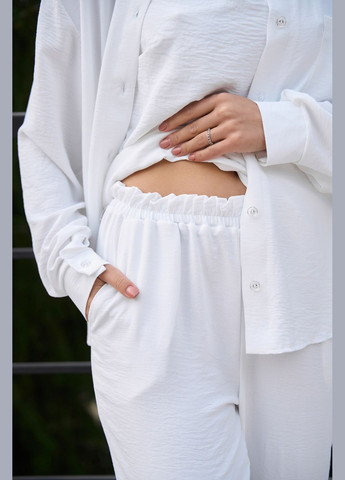 Жіночий костюм (Майка + Сорочка + Шорти + Штани) 0515 Жатка S-M білий АМА (292714214)