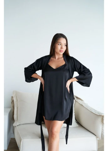 Жіночий шовковий комплект халат і сорочка для дому L-XL No Brand (371137265)