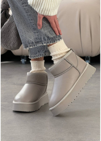 Угги женские кожаные на платформе короткие серые (2162) No Brand серые зима (361930422)