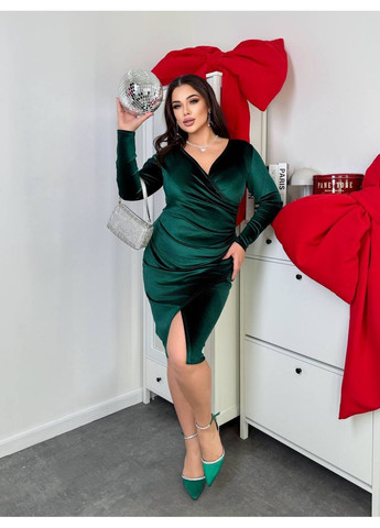 Изумрудное праздничный, кэжуал женское платье велюровое Style Point однотонное