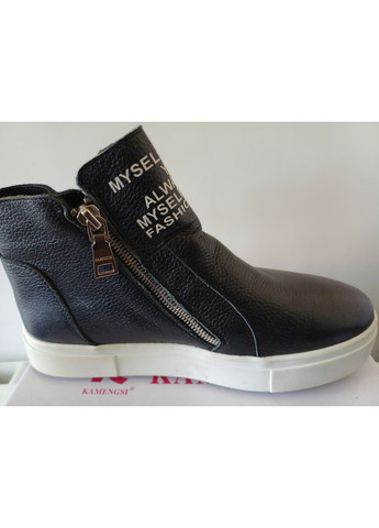 Чорні шкіряні жіночі черевики натуральна шкіра флотар на білій підошві No Brand чорні (366704558)