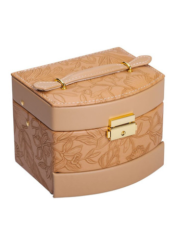 Шкатулка для украшений из экокожи коричневая 3 яруса с замком органайзер для ювелирных изделий с зеркалом ProDobro (364193345)