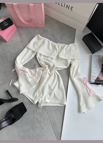 Комбінезон No Brand комбінезон-шорти однотонний молочний повсякденний, кежуал трикотаж