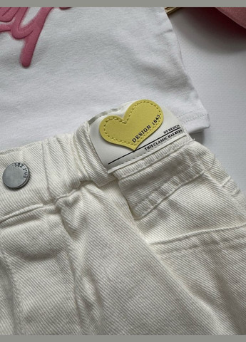 Комбінований демісезонний костюм для дівчинки на літо стильний біла футболка і білі шорти 10794 No Brand