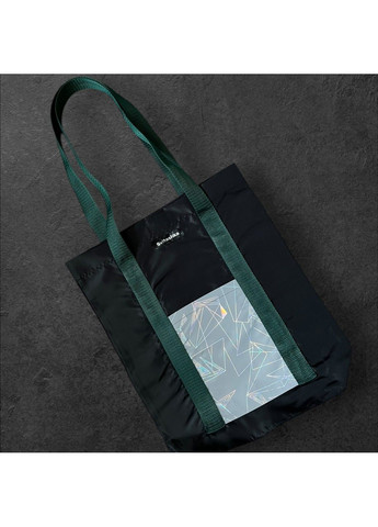Чорна Сумка шопер із світловідбиваючими кишенями Абстракція Svitashka Оксфорд. Зелені ручки. No Brand (312541554)