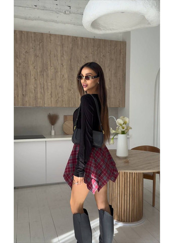 Бордовая повседневная в клетку юбка шотландка с имитацией завязанной рубашки. DK/DL Мода без кордонів клешированная