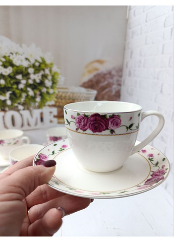 Чайний сервіз Квітковий орнамент порцеляна 250 мл 12 предметів Білий 15103 SNT (366424513)