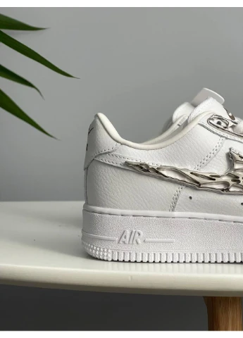 Белые демисезонные кроссовки мужские и женские Nike Air Force 1 Low Molten Metal Silver White | Найк Эир Форс 10