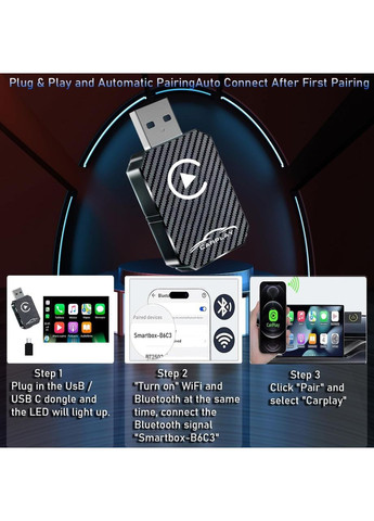 Беспроводной адаптер CarPlay XIXIXIAXIA Q1M конвертация из проводного Карплей Plug & Play USB-C iOS 12+ черный No Brand (340704731)