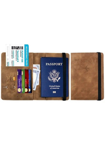 Обкладинка органайзер чохол книжка для паспорта з кишенями з матової екошкіри з тисненням 15х11 см (478111-Prob) Коричнева Unbranded (302766971)