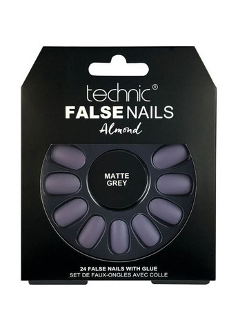 Накладні нігті із клеєм Cosmetics False Nails Almond "Matte Grey" Сірий 24 шт. Technic (292128880)