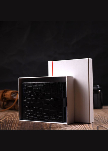 Вместительный бумажник среднего размера для мужчин из натуральной кожи с тиснением под крокодила 22000 Bond (329196439)