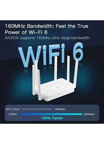Роутер FV-AX3000WR,, WiFi 6 (2.4GHz до 574 MB/s / 5GHz до 2402 MB/s), 3xGLan, 1xGWan, MU-MIMO, 6 внешних антенн FV-AX3000WR Fenvi (395968914)