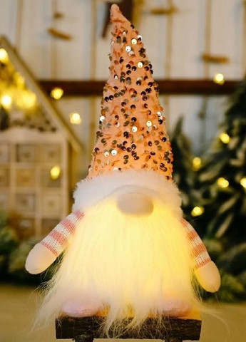 Новогодняя игрушка фигурка с подсветкой от батареек светильник лампа ночник скандинавский гном 29 см (478919-Prob) Розовый Unbranded (314898240)