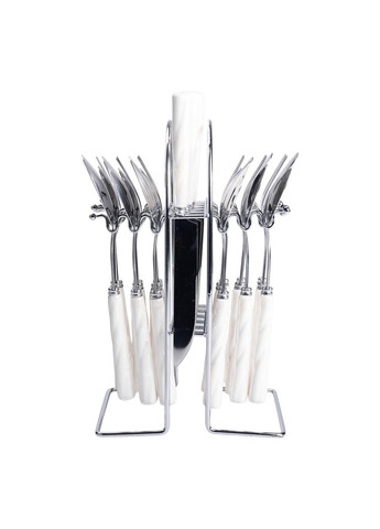 Набір столових приборів на підставці 24 предмети з керамічними ручками, сріблястий Yiwu (325449605)