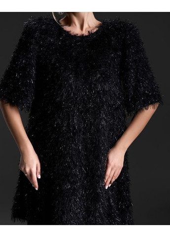 Черное вечернее мини платье-трапеция из травки а-силуэт ISSA PLUS однотонное