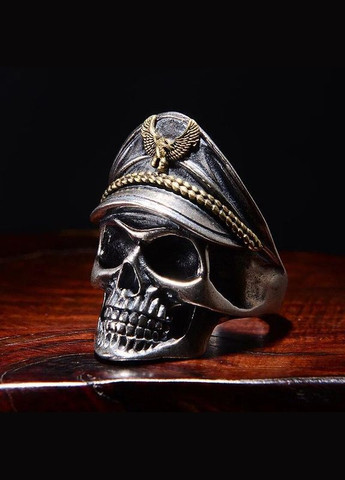 Чоловіча каблучка з нержавіючої сталі у вигляді черепа Генерала із сріблястим орлом розмір регульований Fashion Jewelry (285110561)