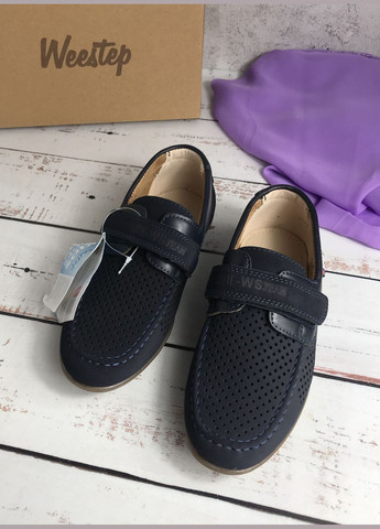 Темно-синие туфли детские замшевые для мальчиков темно-синий (665) на липучке Weestep