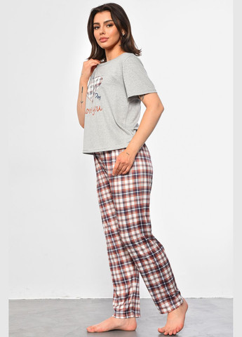 Серая всесезон пижама женская серого цвета с принтом футболка + брюки Let's Shop